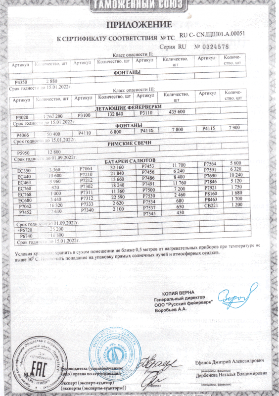 Сертификат соответствия № 0324578  - Москва | salutsklad.ru 